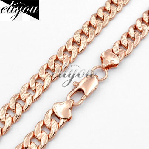 

SUNNERLEES Fashion Jewelry Rose Gold Color Necklace 10mm Frosted Curb Cuban Chain Men Women Jewellery Gift C45