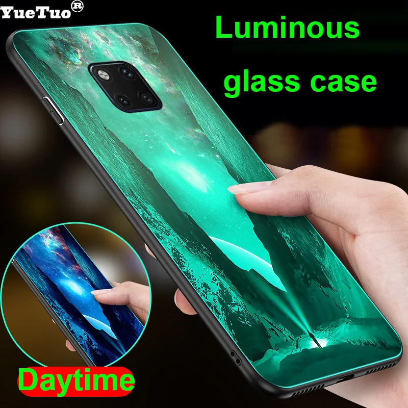 YueTuo светящийся чехол из закаленного стекла для huawei mate 20 pro lite 20x mate20x mate20 mate20pro 20pro Роскошный Жесткий Чехол для задней панели телефона