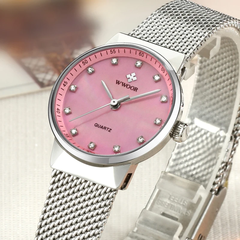 Женские Водонепроницаемые часы WWOOR брендовые ультратонкие кварцевые наручные с