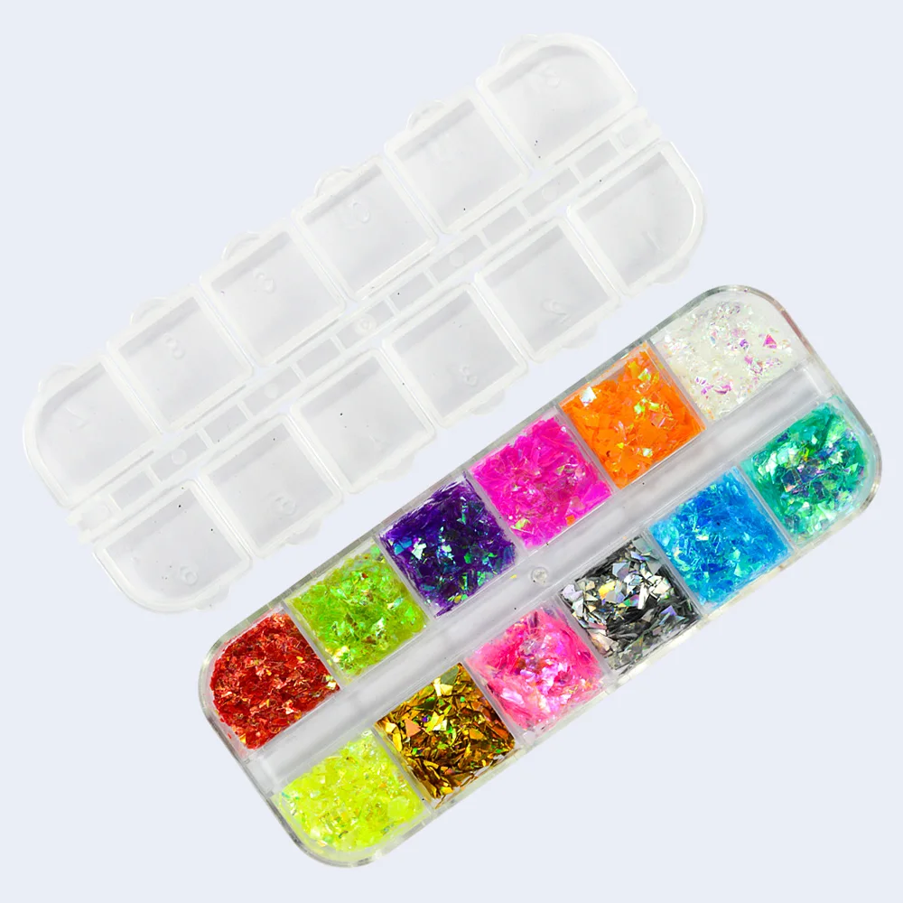 1 коробка Блестки для ногтей Блеск пыль Ослепительная блестка оболочки фольги