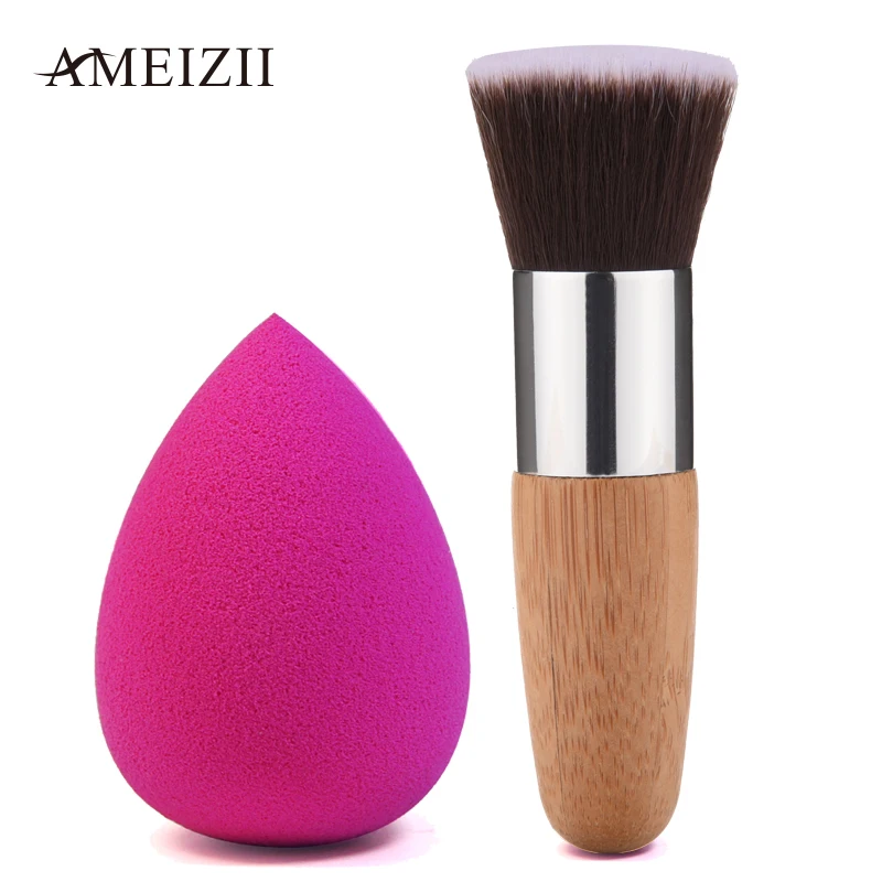 AMEIZII 1 шт. бамбуковые Кисточки для макияжа портативная плоская кисть румян