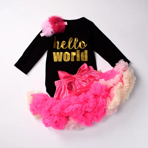 hot pink mix 2 Комплект одежды для маленьких девочек на первый день рождения, 3 предмета, одежда на первый день рождения, боди, топ, юбка-пачка, комплекты с повязкой на голову - Цвет: hot pink mix 2