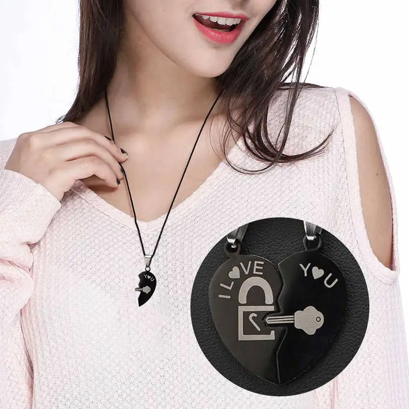 2 шт. модное ожерелье для пары две половинки сердца сплайсинговая подвеска черный