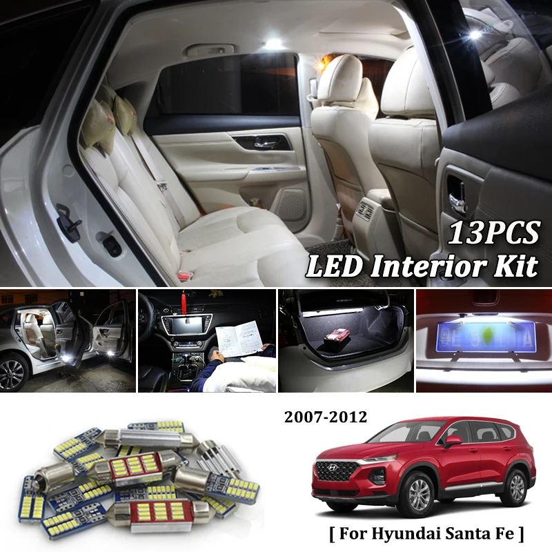 13X белый Canbus без ошибок led интерьер автомобиля Комплект ламп для hyundai Santa Fe 2007 2008 2009 2010 2011 2012 led интерьер