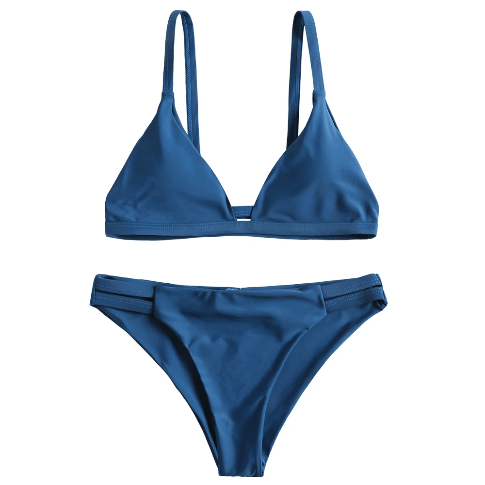 Peacock Blue ZAFUL Бикини Купальный Костюм Провод Бесплатный Бретельки Спагетти Эластичный Купальник Мягкие Сексуальные Купальники Бикини - Цвет: Peacock Blue