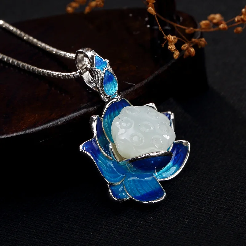 Женские Подвески с эмалировкой lotus cloisonne из чистого серебра 925 пробы натуральным