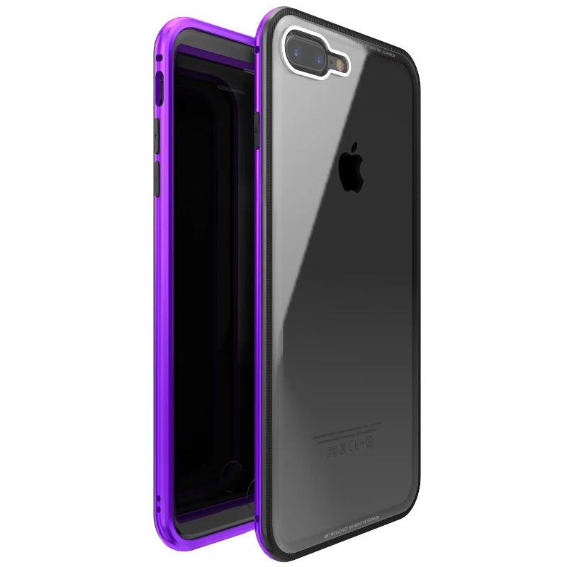 black purple Роскошный Металлический Чехол-бампер для Apple iPhone 7, 8, закаленное покрытие, алюминиевый чехол для iPhone 8 plus, 7plus - Цвет: black purple