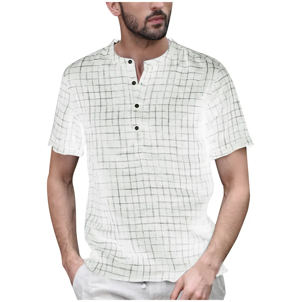 2019 Летняя мужская гавайская рубашка Винтажные льняные футболки с коротким