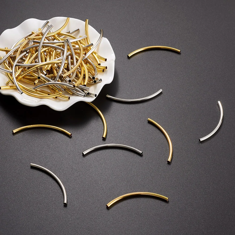 Pandahall 250pcs/Lot Long Curved Brass Noodle Tube Beads Connectors Necklace Bracelet Spacer Charm Bead for DIY Jewelry Findings