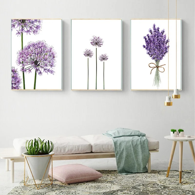 

Scandinavian Modern Purple Lavender Flowers Poster Modern Canvas Painting Green Wall Art Posters And Prints Home Decoration