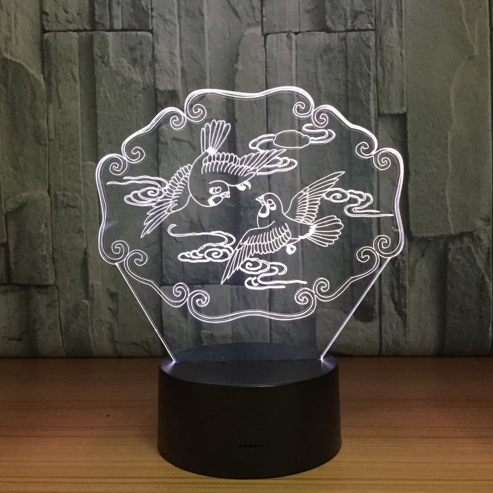 Мандаринки 3D светодиодный Иллюзия ночной Светильник животных USB красочная