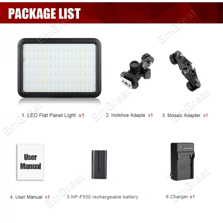 

204 PCS Beads Led Video Light Panel Bi-color Temperature 3200K-5600K Photo Camera Studio LED Lighting + Battery + Charger