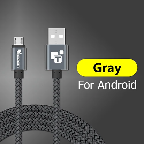 Серый TIEGEM кабель Micro USB 2A быстрое зарядное устройство USB кабель для передачи данных кабель для зарядки мобильного телефона для samsung Xiaomi huawei кабель для планшета Android - Цвет: Серый