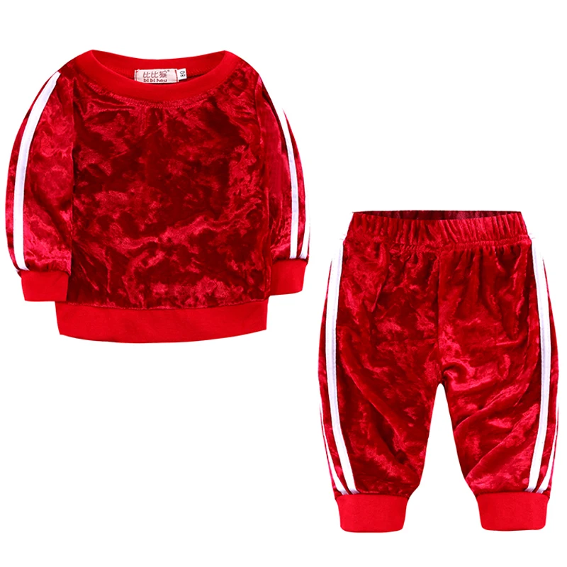 Baby Boys Girls Velvet Hooded Clothing Set Kids Jacket Coat Pants Suit for Sports Suits Tracksuits Toddler Children Clothes |