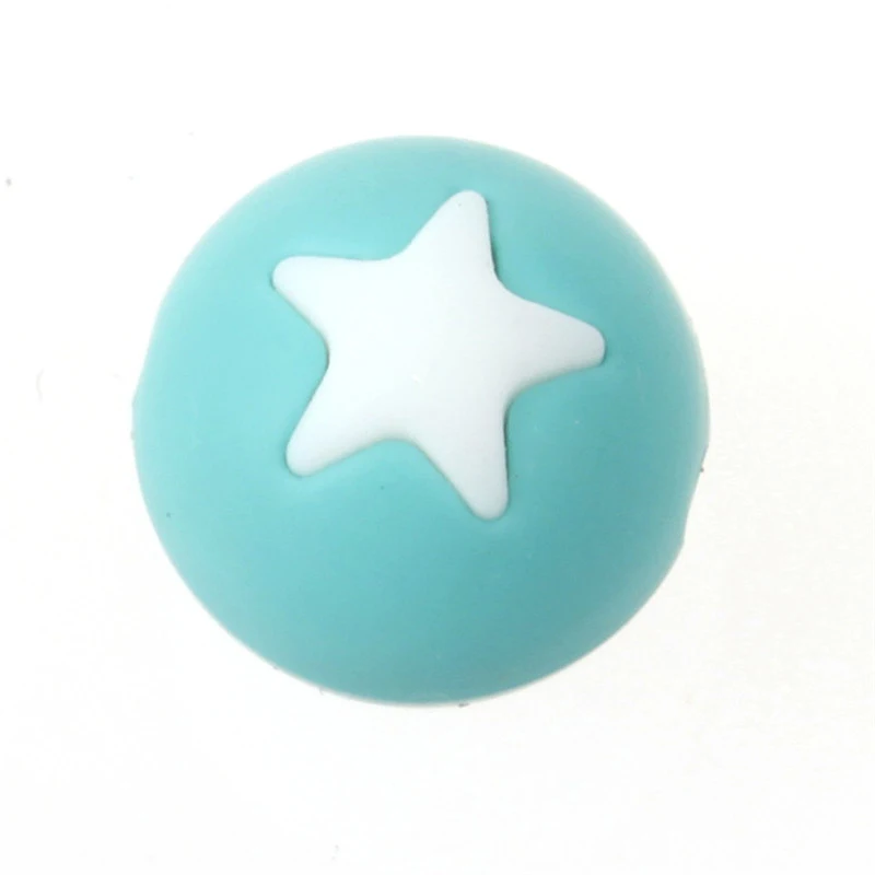 turquoise white 20 шт. полые круглые звезда силиконовая бусины слингобусы изготовление Bpa бесплатно грызунок для младенцев установка Diy зуб кормящих подарки игрушки - Цвет: turquoise white