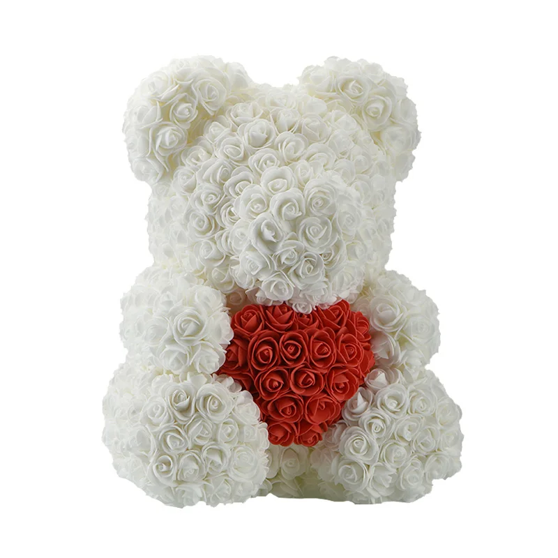 40cm white red Большой изготовленный на заказ плюшевый медведь Роза 40 см с коробкой роскошный 3D медведь розы цветок Рождественский подарок Прямая поставка - Цвет: 40cm white red