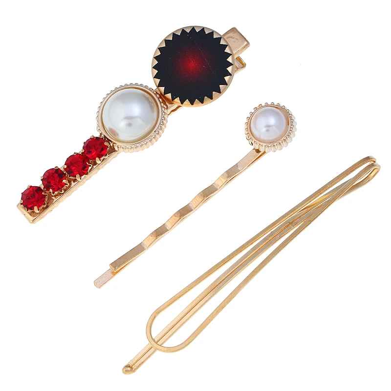XIYANIKE 2019 New 3Pcs/set Pearl Colorful Rhinestone Hair Clip Bobby Pin Hairpin For Women Girls Accessories Duckbill | Украшения и