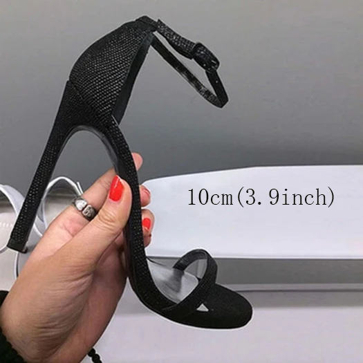 black glitter 10cm Обувь для экзотических танцев; корейский стиль; свадебные туфли с открытым носком на каблуке; Фетиш; босоножки на шпильках; черные туфли-лодочки для стриптиза; женские блестящие туфли с ремешком на щиколотке - Цвет: black glitter 10cm