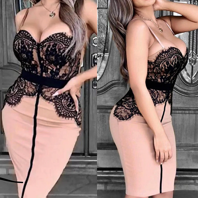 

high quality pink V-Neck Spaghetti Strap Lace vestidos Bandage Dress 2019 New Women Bodycon Celebrity evening Party Dresses