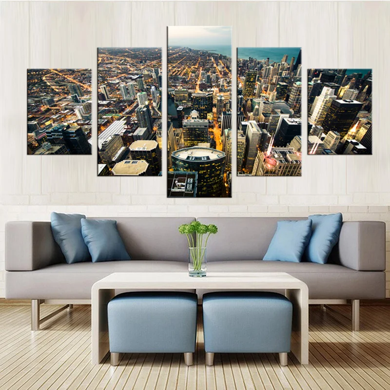 Lively city canvas art 5 modern HD landscape mural home decoration painting poster printing | Painting &amp Calligraphy