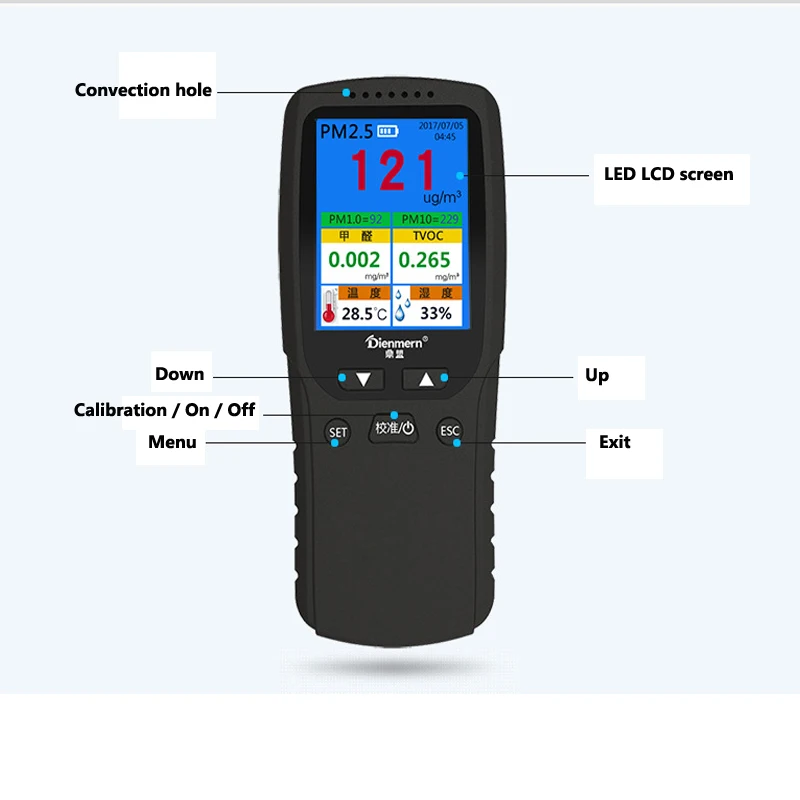 8 in 1 English Menu Laser Air Quality Detector TVOC HCHO PM2.5 Haze Environment Formaldehyde Big LCD Digital | Инструменты