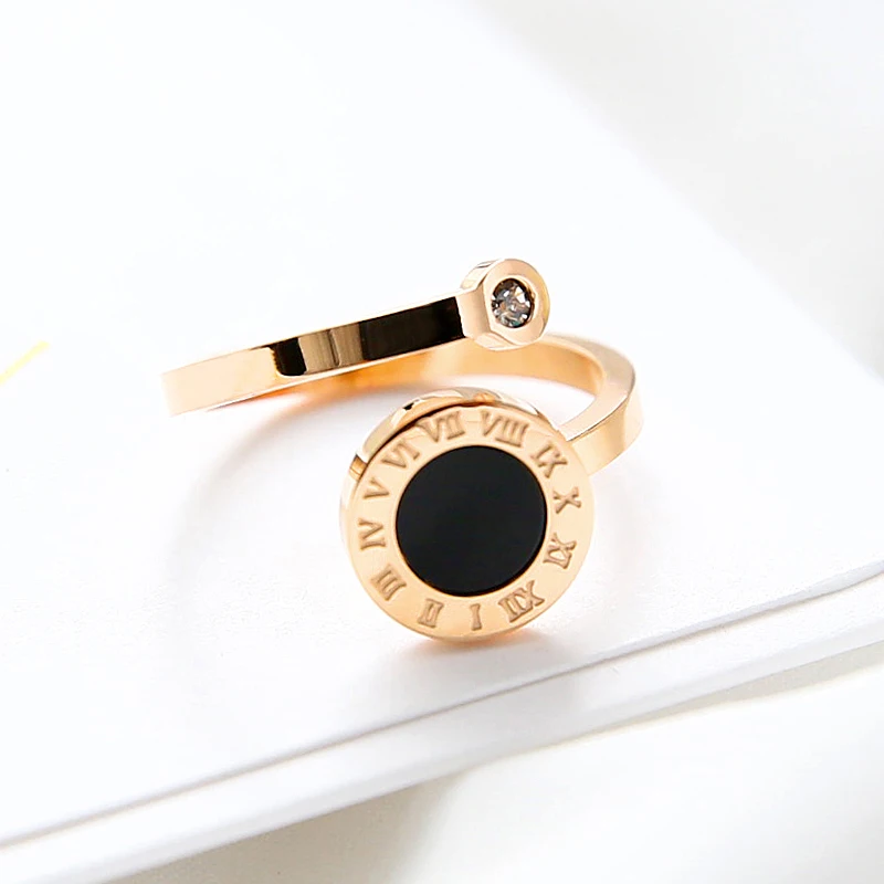 Женское кольцо с римскими цифрами Черное круглое из нержавеющей стали 316L в
