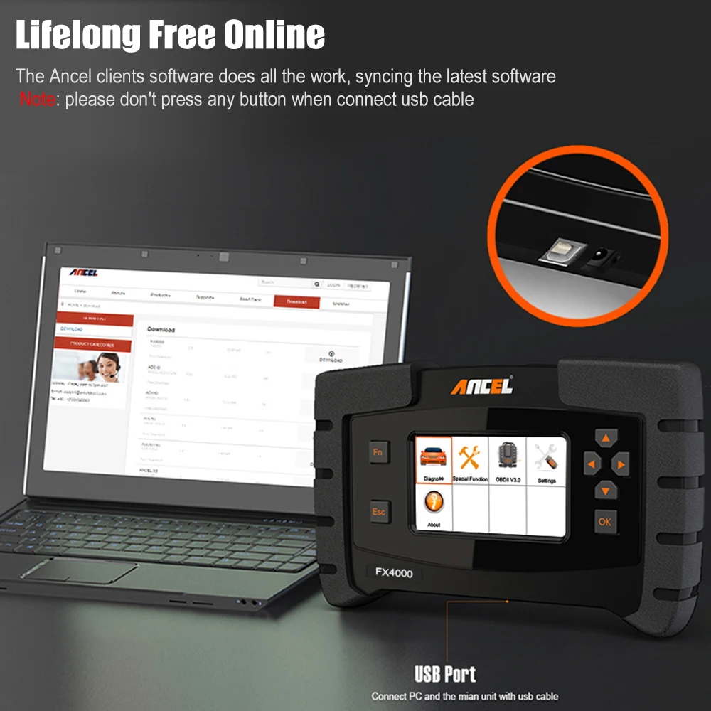 Ancel FX4000 OBD2 сканер профессиональная полная Системы антиблокировочная система