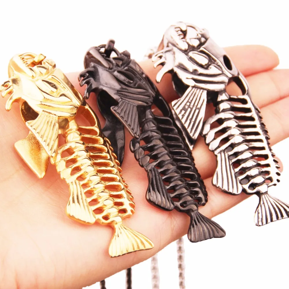 Ожерелье с подвеской в виде рыбьей кости массивное ожерелье из нержавеющей стали