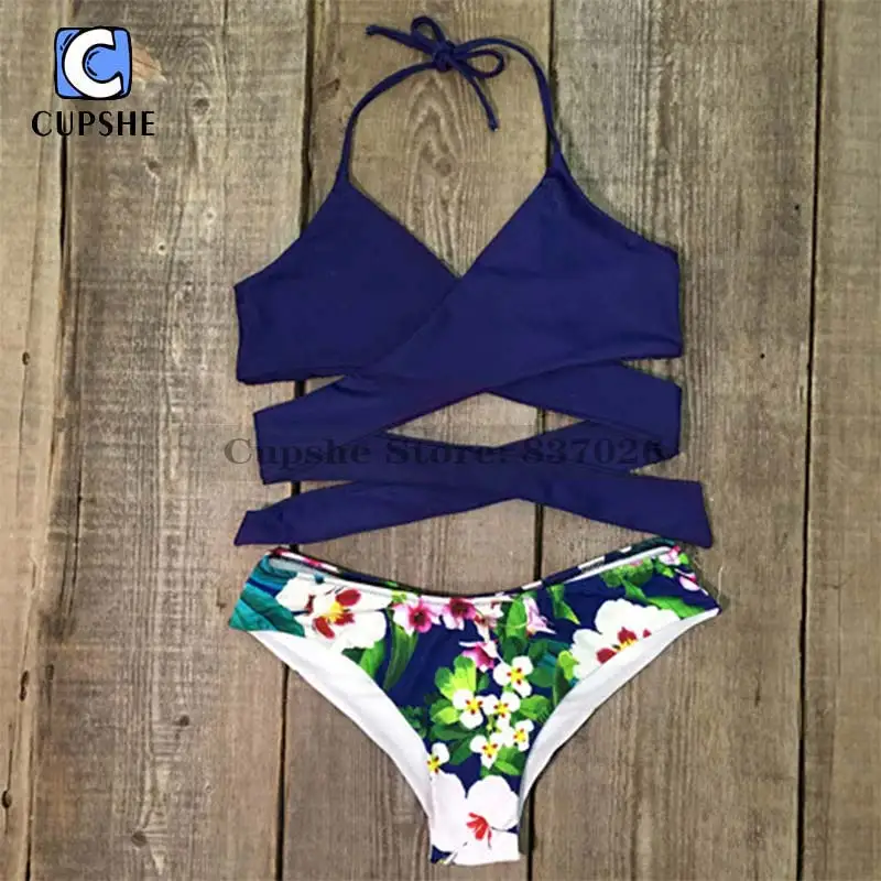 Женский купальник Cupshe бикини с цветочным принтом и вырезом на шее 2 шт. 2020 |
