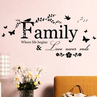 family love never ends quote vinyl wall sticker wall decals lettering art words stickers home decor wedding decoration poster