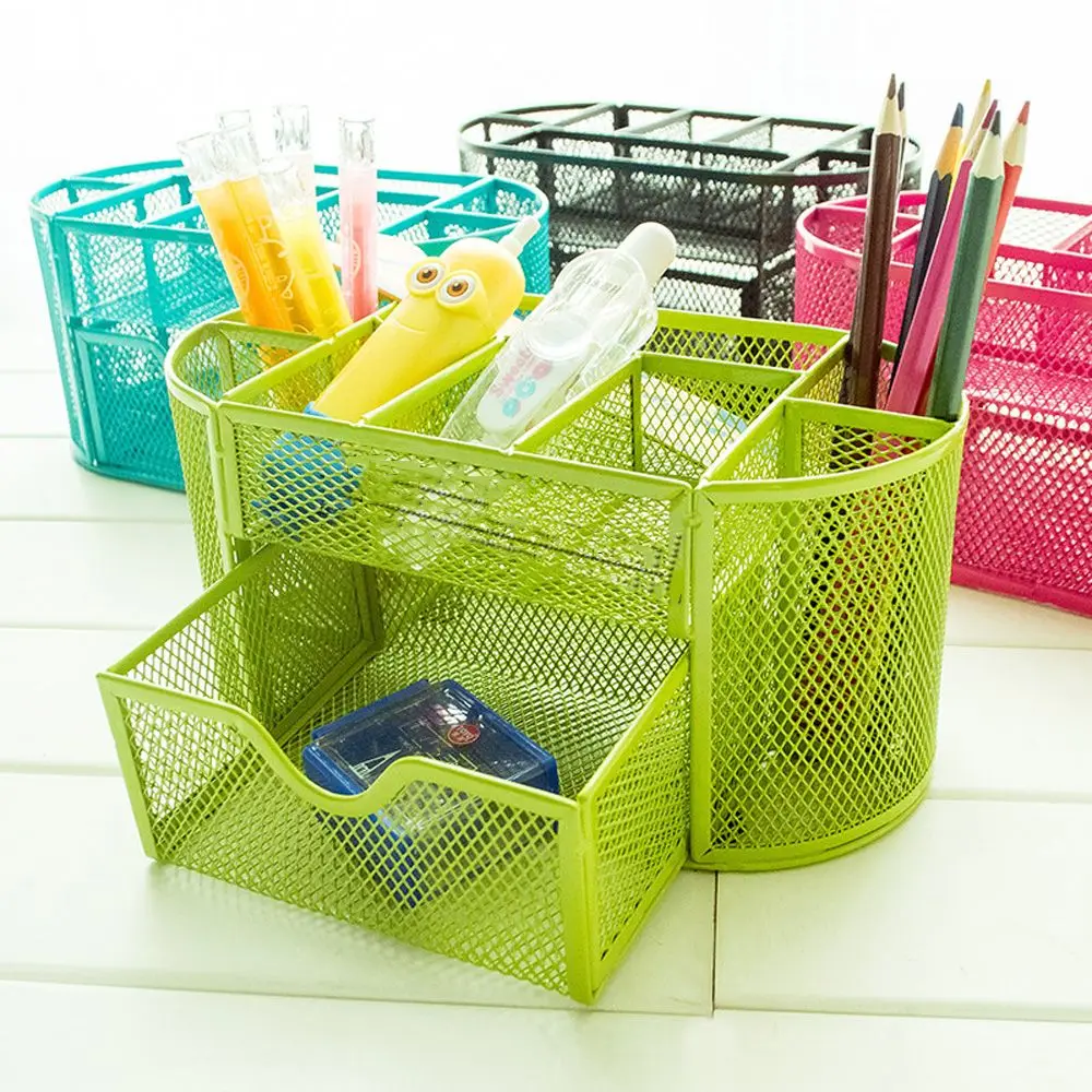 

1pc Metal Stationery Holder Cosmetics Brush Storage Office Desk Set Organizer Pencil Container Case Supplies papeleria Hollow