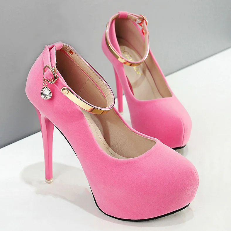 Ankle Pink Пикантные свадебные туфли на высоком каблуке; женские туфли-лодочки на платформе и высоком каблуке; женская обувь; туфли-лодочки с ремешком на щиколотке; zapatos mujer; Цвет черный, розовый - Цвет: Ankle Pink
