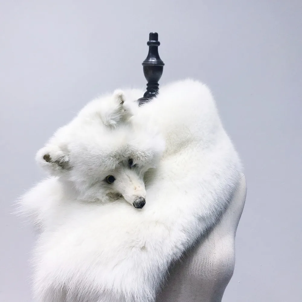 Теплый женский шарф из цельной кожи с лисьим мехом Осень-зима |