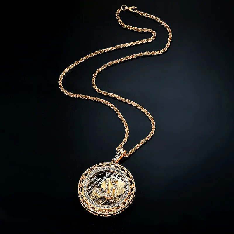Женское и мужское ожерелье золотое Арабская Мусульманский Исламский Бог Круглый