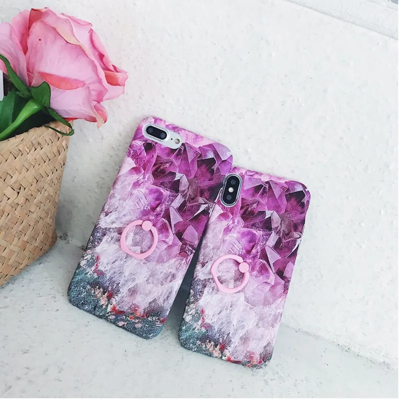 Luxury Jade Purple Diamond Pattern Phone Case for IPhone 7 Ring Bracket 6 6s 8 Plus X Ultra Slim Hard Back Cover |