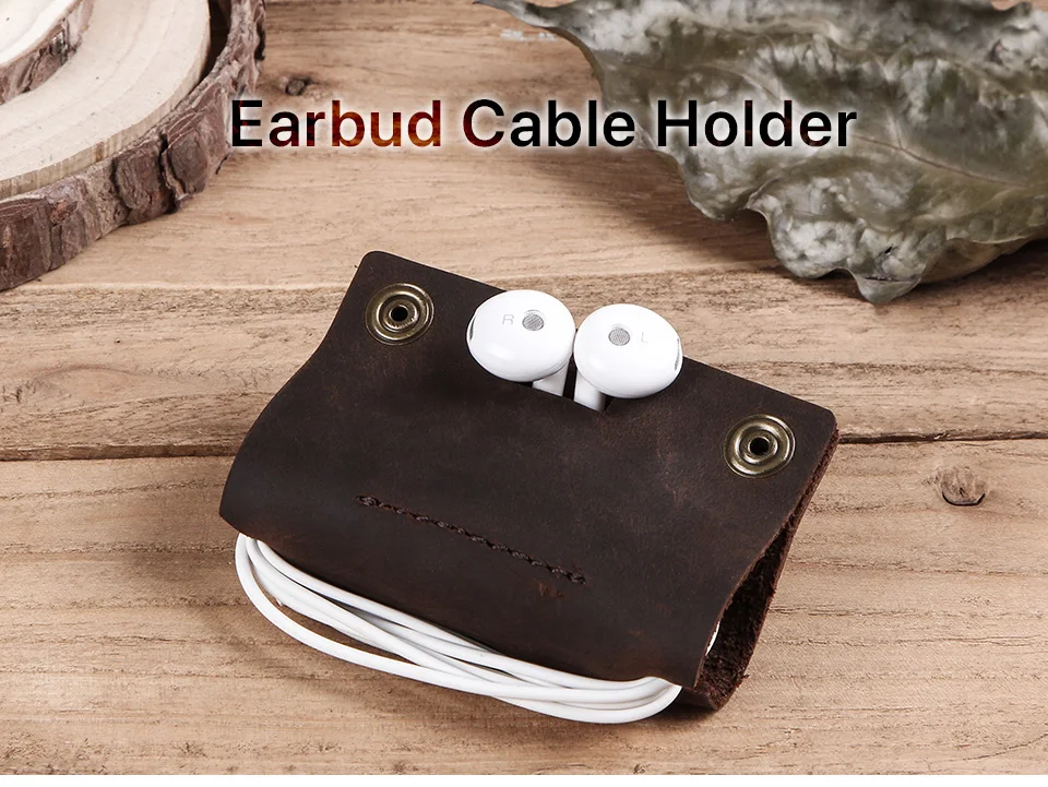 Luxury genuine leather earphone cable organizer wire winder for Earphone USB cable protector management holder mini personalized