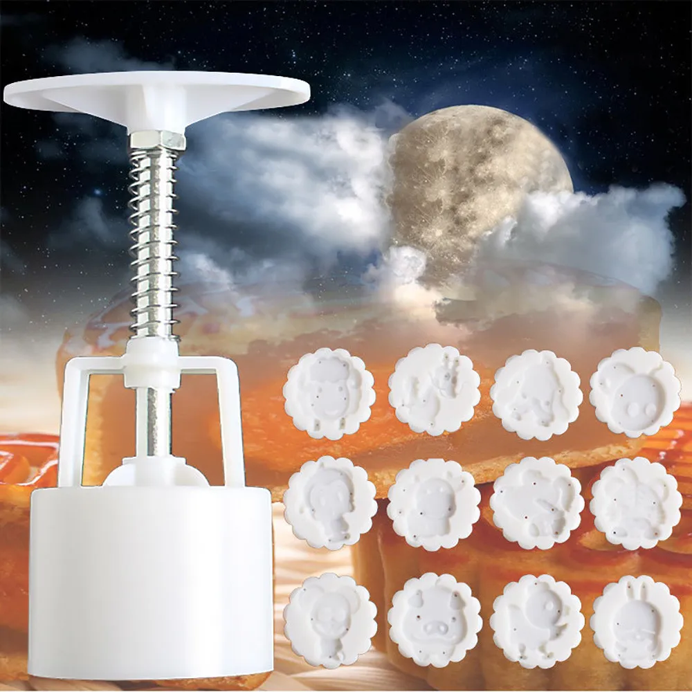 Набор 13 шт. Mooncake Mold DIY пластик цветок Праздник середины осени Ручной пресс луна торт резак формы набор формы для выпечки аксессуары