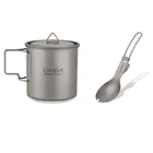 Титановая кружка Lixada, чашка + Складная ложка 300350550650 мл, уличная посуда для кемпинга, чашка для пикника и воды, кружка с ручкой крышки