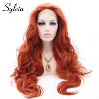 sylvia red brown body wave synthetic lace front wigs 350 color natural look heat resistant fiber hair for white woman in stock