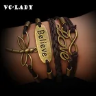 Очаровательные винтажные 2018 руль 8 бронзовые восковые шнуры Многослойные плетеные браслеты для женщин B5 B103