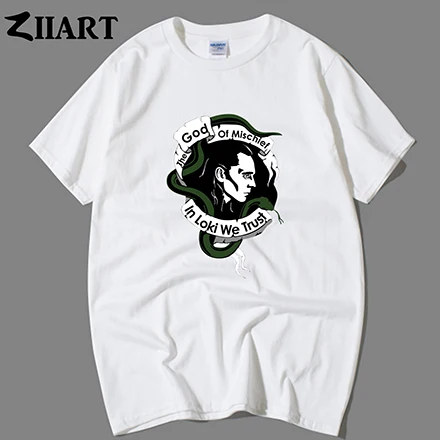 WHITE In loki we trust the god of mischief/винтажная одежда для пар с изображением головы Мужская хлопковая футболка с короткими рукавами и круглым вырезом для мальчиков - Цвет: WHITE