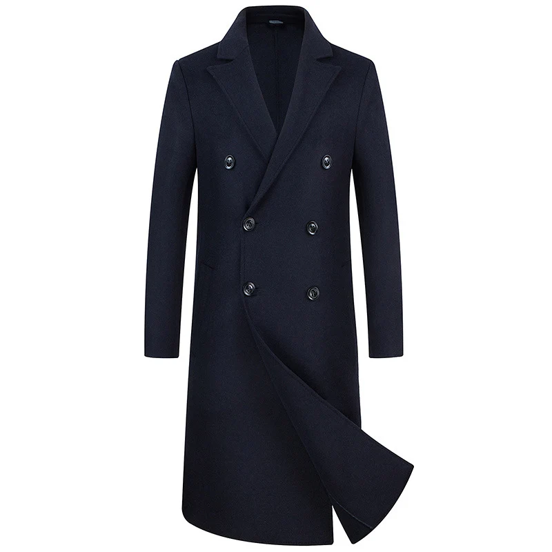 Navy Blue Letskeep, новинка, зимнее, шерстяное, длинное, бушлат, для мужчин, 70, шерсть, тонкое, двухстороннее, шерстяное пальто, мужская, теплая ветровка, Тренч, ZA565 - Цвет: Navy Blue