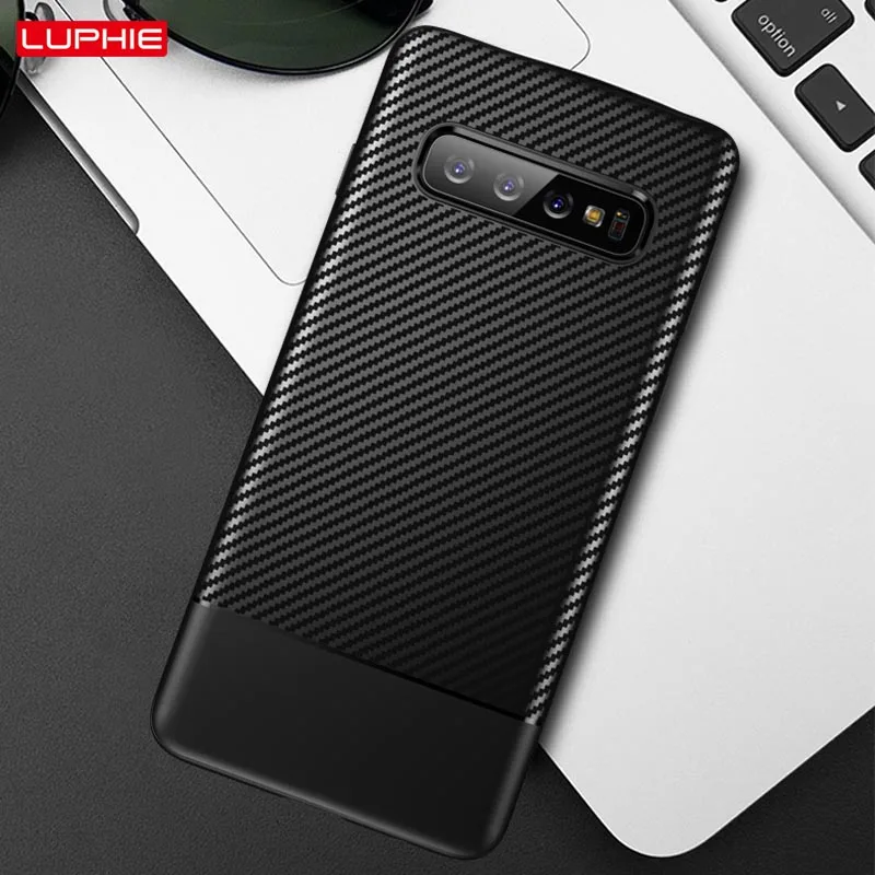LUPHIE Luxury Case For Samsung Galaxy S10 Plus S10e Cases Carbon Fiber Texture Cover Silicone Coque |