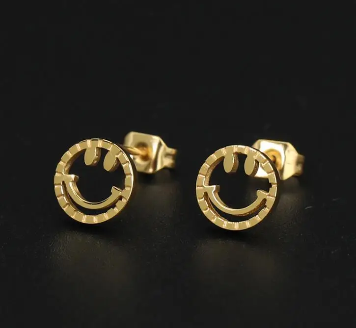 

YUN RUO Simple & Fashion Lovely Smiling Face Stud Earring Woman Rose Gold Color Titanium Steel Jewelry Birthday Gift Not Fade