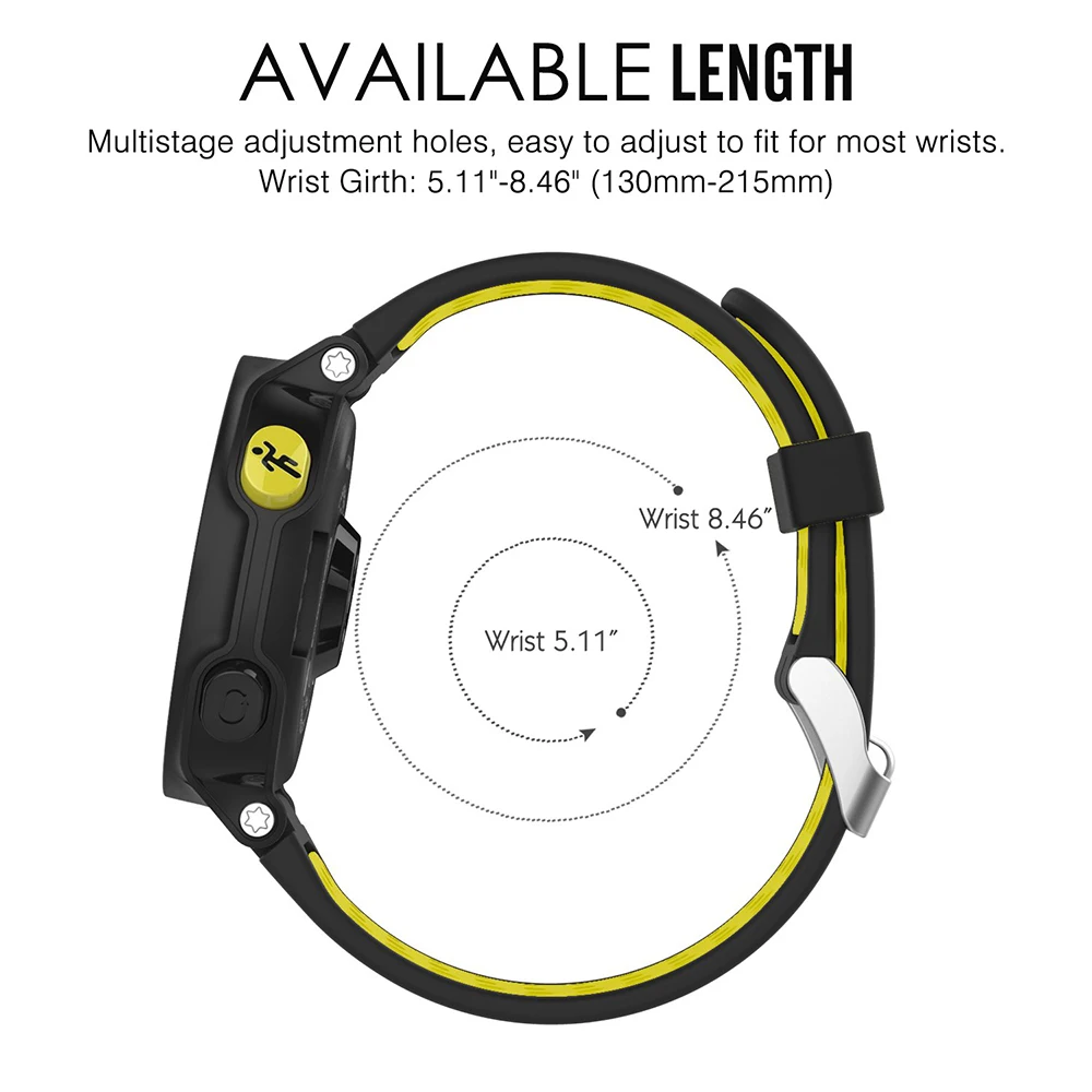 Ремешок для спортивных часов Garmin Forerunner 230 черный с желтым дышащим ремешком