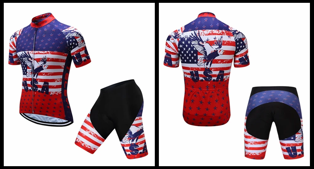 Teleyi Pro Team США велосипедная одежда для мужчин лето короткий рукав Велоспорт Джерси набор MTB шоссейный велосипед трикотажный комплект анти-УФ велосипедная одежда