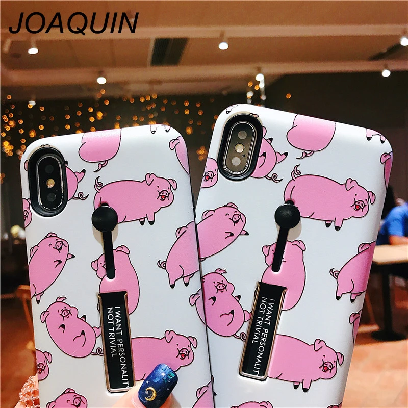 Cartoon Pink Cute Pigs Phone Case For iPhone Xs Max XR XS 6 6S 7 8 Plus X Soft shell hidden ring Mobile Bags &amp Cases |