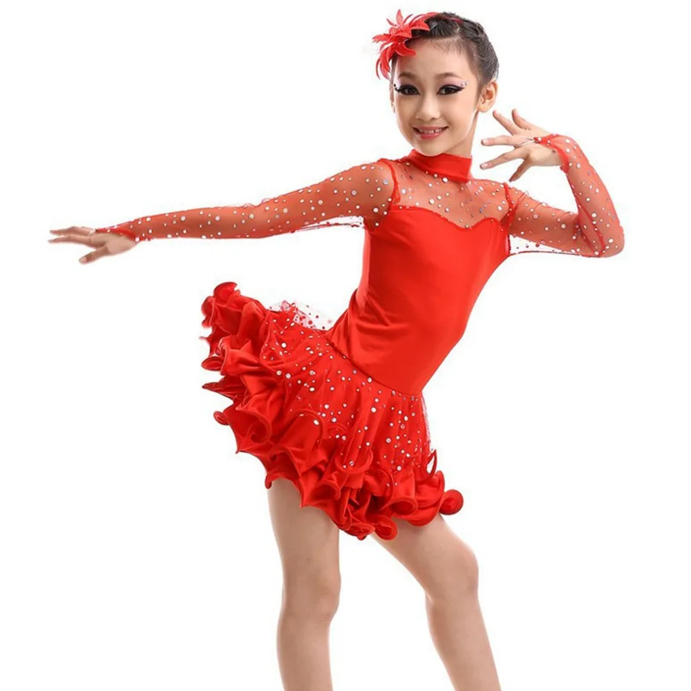 2018 Новый танцевальный костюм для девочек с длинным рукавом Vestido De Baile Latino