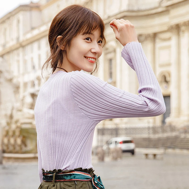 INMAN Spring Autumn Round Collar Stripped Fitness Women Long Sleeve Knit Sweater Tops | Женская одежда