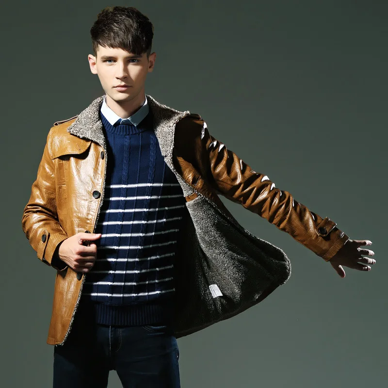 Мужская теплая куртка из искусственной кожи Повседневная размер M 4XL зима 2019|casual